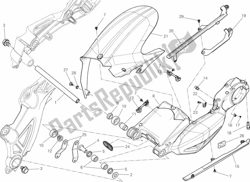 All parts for the Swing Arm of the Ducati Diavel Diesel 1200 2017